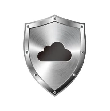 Metallic Shield with Cloud Computing Symbol Stock Illustration