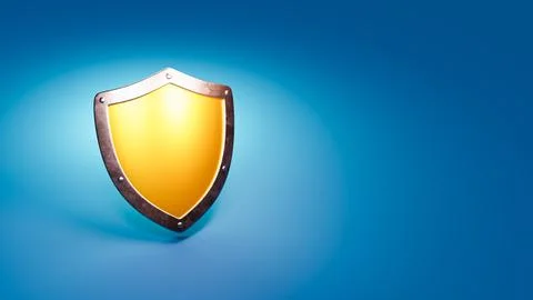 Metallic Shield Shape on Blue Background イラスト素材