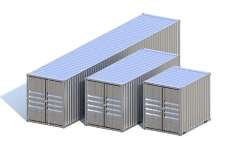 Metallic ship cargo containers 10 20 and 40 feet length Stock Illustration