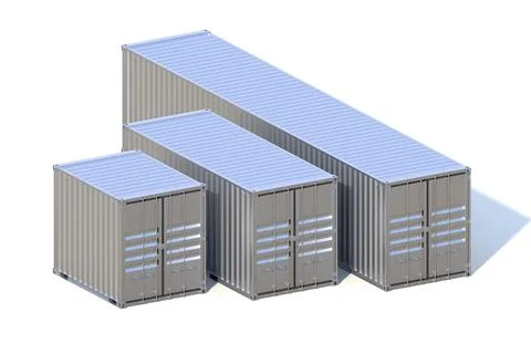 Metallic ship cargo containers 10 20 and 40 feet 3D illustration Stock Illustration