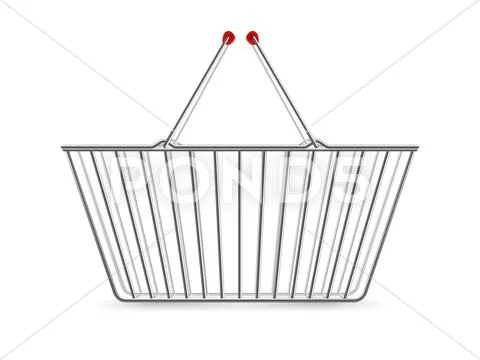 Metallic Shopping Basket Empty Realistic Pictogram Stock Illustration