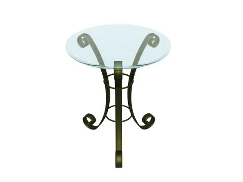 Metallic side table with round glass top Stock Illustration