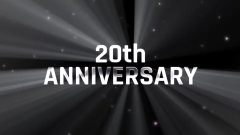 Metallic Silver 20th Anniversary Text Animation with Light Rays Stock Footage 325785846