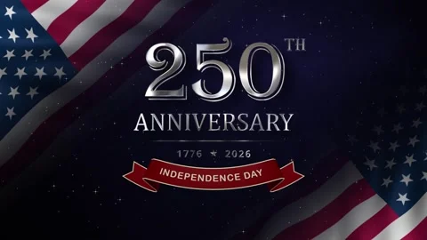Metallic Silver 250th Anniversary Independence Day Animation with Waving Flag Stock Footage 337371158