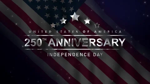 Metallic Silver 250th Anniversary Independence Day Animation with USA Flag Stock Footage 337494751