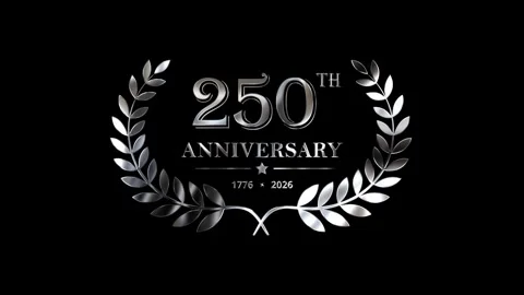 Metallic Silver 250th Anniversary Text and Laurel Wreath Animation Vídeos de archivo 337258564