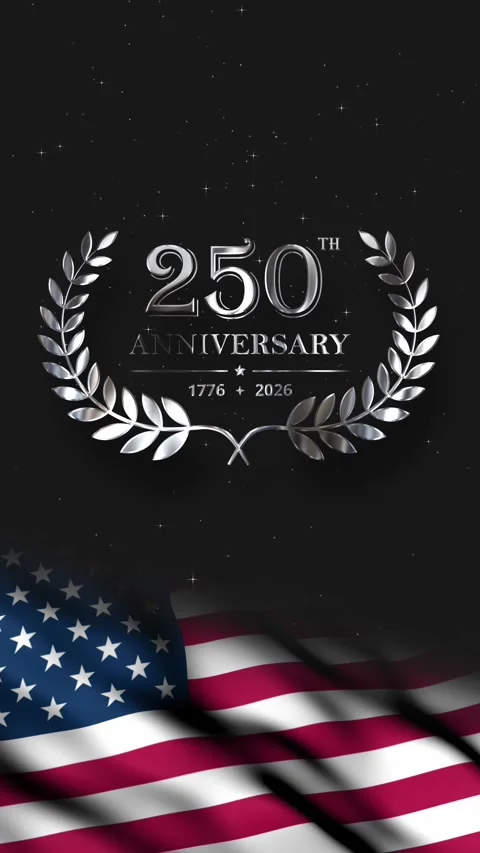 Metallic Silver 250th Anniversary Text and Laurel Wreath Animation Stock Footage 337352067
