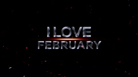Metallic silver 3D text I love February with red light effects Video stock 343576138