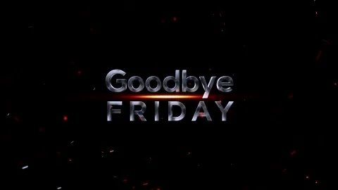 Metallic silver 3d text reading goodbye friday with glowing orange light ef.. Video stock 343576150