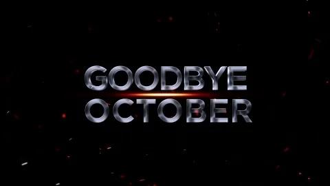Metallic silver 3D text reading Goodbye October with glowing fire particles Vídeos de archivo 343576171