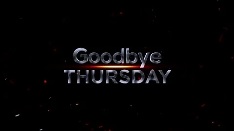 Metallic silver 3d text reading goodbye thursday with glowing orange light .. Видео 343576173