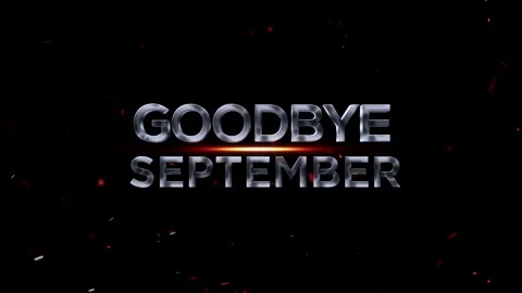 Metallic silver 3D text reading Goodbye September with glowing fire sparks Vídeos de archivo 343576175