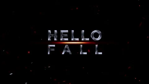 Metallic silver 3D text reading Hello Fall with glowing orange light flares.. Video stock 343576195