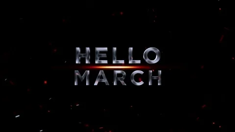 Metallic silver 3d text reading hello march with glowing orange light effect Video stock 343576196