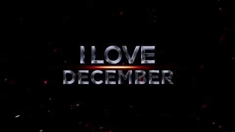 Metallic silver 3D text reading I love December with glowing orange light a.. Video stock 343576212