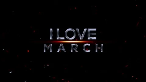 Metallic silver 3D text reading I love march with glowing red light effect Vídeo Stock 343576225