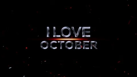 Metallic silver 3D text reading I Love October with glowing orange light ef.. Video stock 343576231