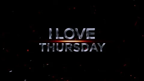 Metallic silver 3D text reading I Love Thursday with glowing orange light e.. Video stock 343576236