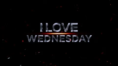 Metallic silver 3D text reading I Love Wednesday with glowing light effects.. Video stock 343576243