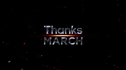 Metallic silver 3d text reading Thanks March with glowing orange light and .. Vídeos de archivo 343576256