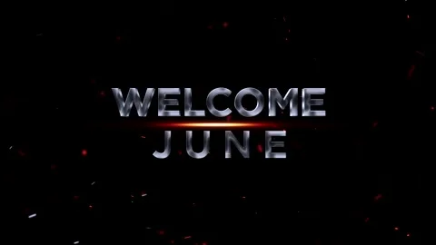 Metallic silver 3D text reading Welcome June with glowing orange light effe.. Video stock 343576266
