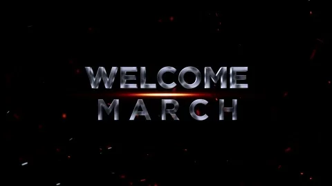 Metallic silver 3D text reading welcome march with glowing orange light effec Stockbeeldmateriaal 343576270
