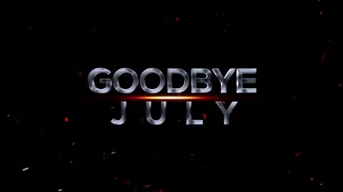 Metallic silver 3D typography text saying goodbye july with glowing light a.. Video stock 343576287