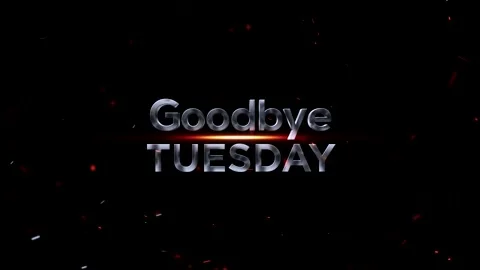Metallic silver 3D typography text reading goodbye tuesday with glowing ora.. Video stock 343576288