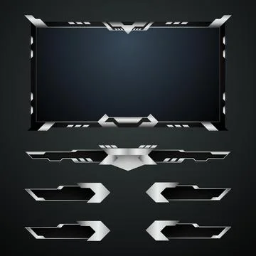 Metallic silver border game interface stream overlay facecam frame template Stock Illustration