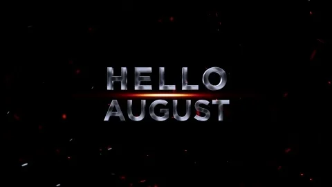 Metallic silver chrome text reading hello august with glowing orange light .. Vídeo Stock 343576301