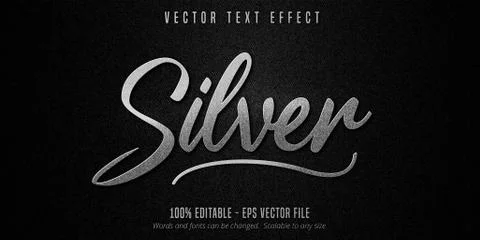 Metallic silver editable text effect on black canvas background Stock Illustration