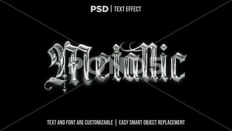 Metallic silver editable text effect PSD photoshop format PSD Template