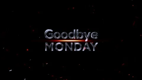 Metallic silver Goodbye Monday text with glowing orange light and floating .. Vídeos de archivo 343576306