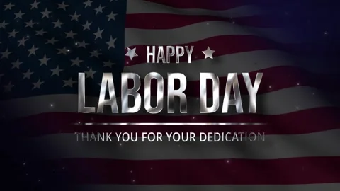 Metallic Silver Happy Labor Day Animation with USA Flag and Thank You Message Vídeo Stock 342547779