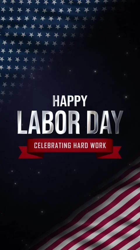 Metallic Silver Happy Labor Day Animation with Fireworks and USA Flag Vidéo 342798164