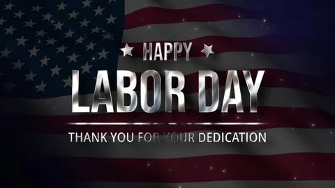 Metallic Silver Happy Labor Day with USA Flag and Thank You Message Stock Illustration