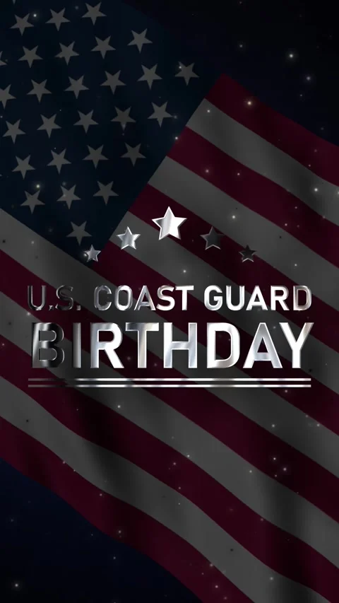 Metallic silver happy us coast guard birthday vertical video 스톡 동영상 340426805