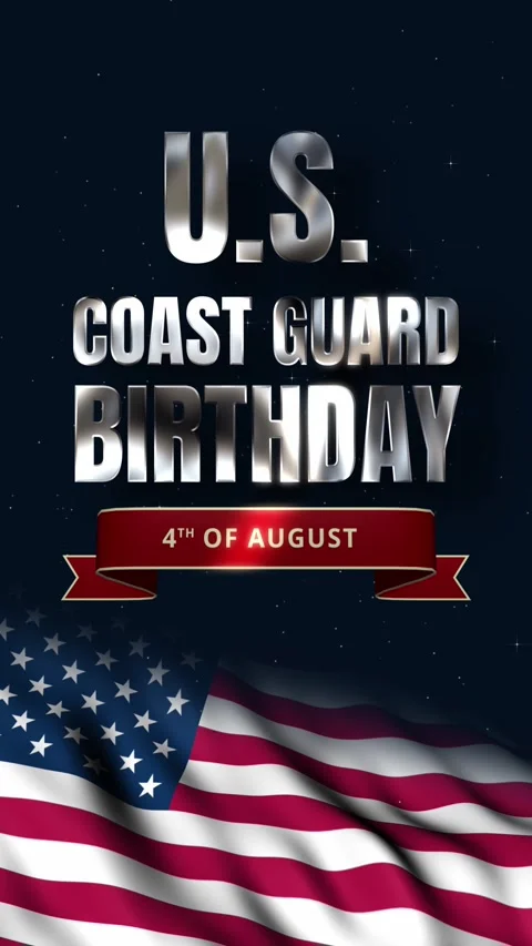 Metallic Silver Happy US Coast Guard Birthday Animation with Waving USA Flag Stock Footage 340560482