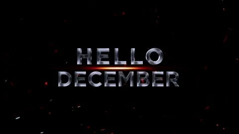 Metallic silver hello december text with glowing light and embers Vídeos de archivo 343576310