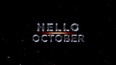 Metallic silver hello october text with glowing orange light streaks and sm.. Vídeos de archivo 343576319