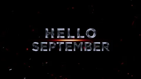 Metallic silver hello september text design with glowing red light effect Stock Footage 343576321