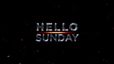 Metallic silver hello sunday text design with glowing golden light effect Video stock 343576327