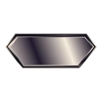 Metallic silver hexagon button with black border is glowing on white background Stock Illustration