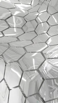 Metallic silver hexagonal geometric surface reflecting light with a modern .. イラスト素材