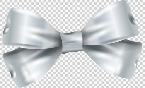 Metallic silver ribbon bow is featuring shading and highlights on transparent Stock Illustration