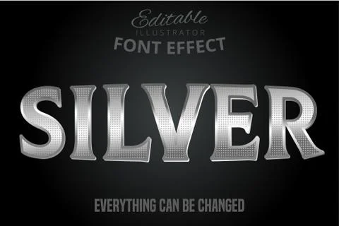 Metallic silver text effect, shiny silver alphabet style Stock Illustration
