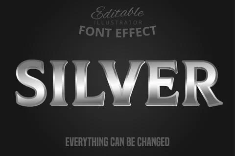 Metallic silver text effect, shiny silver alphabet style Stock Illustration