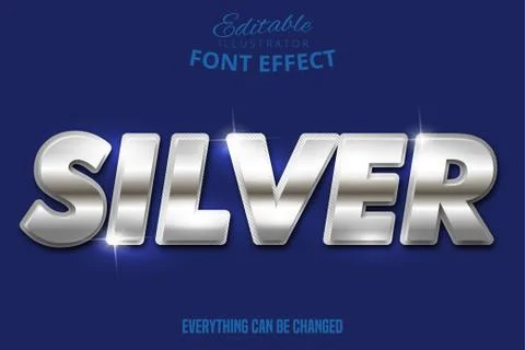 Metallic silver text effect, shiny silver alphabet style Stock Illustration