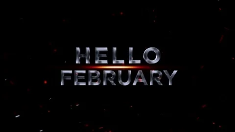 Metallic silver text reading hello february on a dark background with orang.. Vídeo Stock 343576378