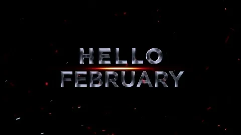 Metallic silver text reading hello february with glowing orange light and f.. Video stock 343576385
